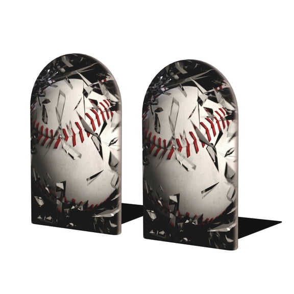 Naloa Baseball Breaking Glass Wood Non-Skid Bookend for Shelves,Book Ends for Heavy Books, Book Stand for CDs,1 Pair