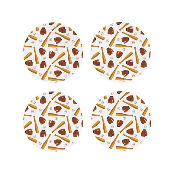 Naloa Baseball Sport Leather Coasters for Drinks, Durable Drink Coasters 4 Set for Tabletop Protection, Luxurious Home Décor and Housewarming Gift ( {designName})Round Shape