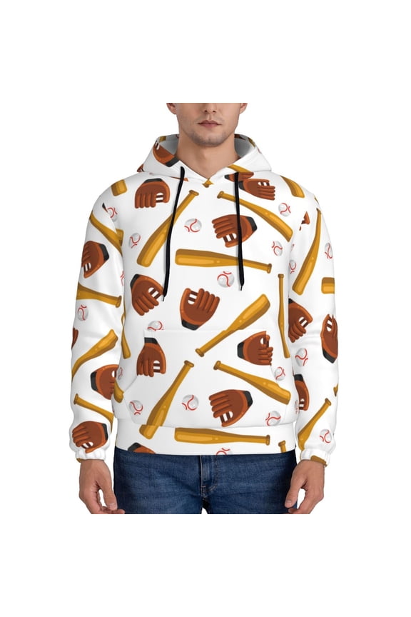 Baseball Sport Men's Casual Hooded Collar Drawstring Hoodies Pullover Sweatshirts Casual Long Sleeve Shirts-Large