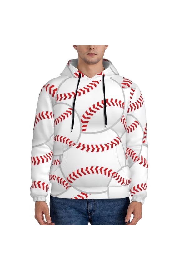 Baseballs Men's Casual Hooded Collar Drawstring Hoodies Pullover Sweatshirts Casual Long Sleeve Shirts-3X-Large