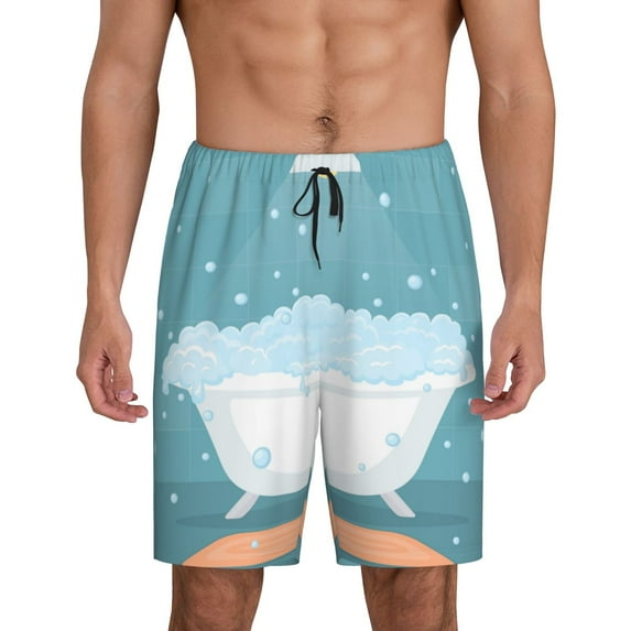 Naloa Bathtub with Soap Bubbles Men's Short Pajama Pants, Lounge Comfort Shorts with Elasticized Waistband and Side Pockets - Small