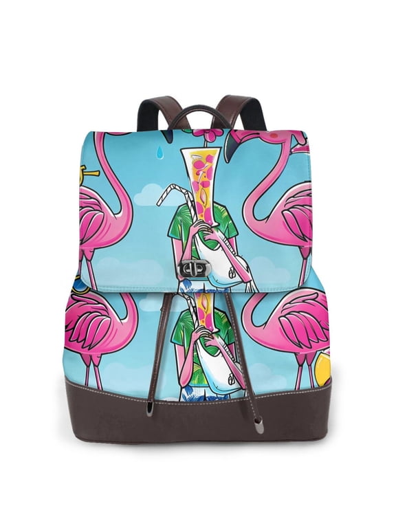 Logiee Beach Flamingo Trio Print Backpack Purse for Women,Fashion Leather Backpack Purse,Women's Leather Backpack for Work College Travel