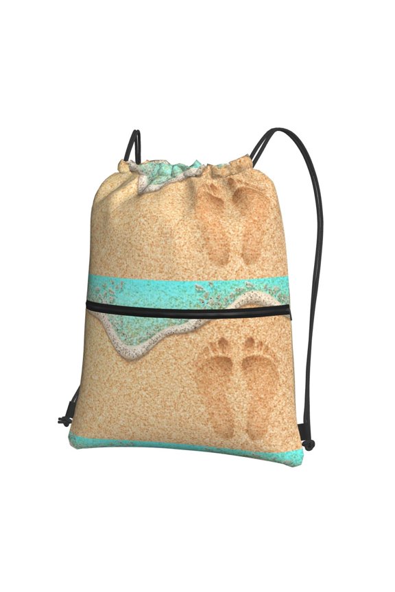 Beach Footprint Drawstring Backpack String Bag Cinch Water Resistant for Gym Shopping Sport Yoga