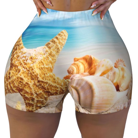 Naloa Beach Starfish Shell Biker Shorts for Women Seamless Scrunch Short Women’s Yoga Shorts for Gym Running Sport Shorts - XX-Large