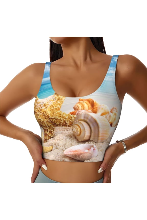 Beach Starfish Shell Sports Bras for Women, High Support Bra with Removable Pads, Comfortable - XX-Large