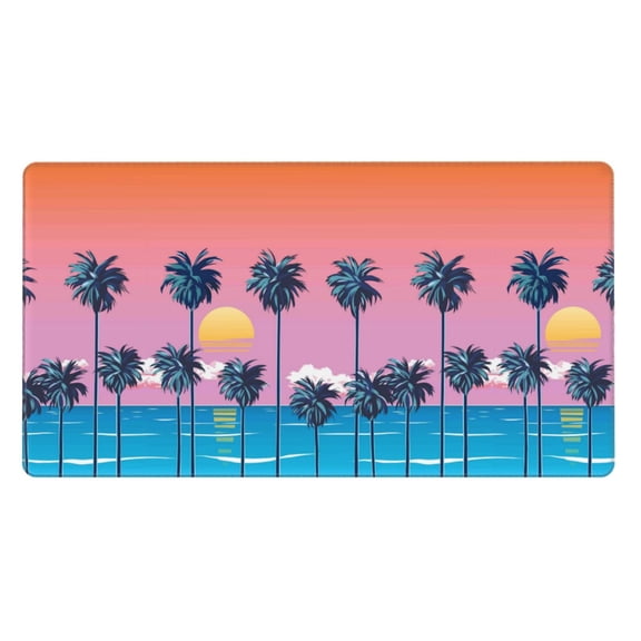 Naloa Beach with Palm Trees Gaming Mouse Pad Large Mouse Mat Long Extended Desk Pad Non-Slip Rubber Mice Pads Stitched Edges Thin Pad (16x29.5 Inch)