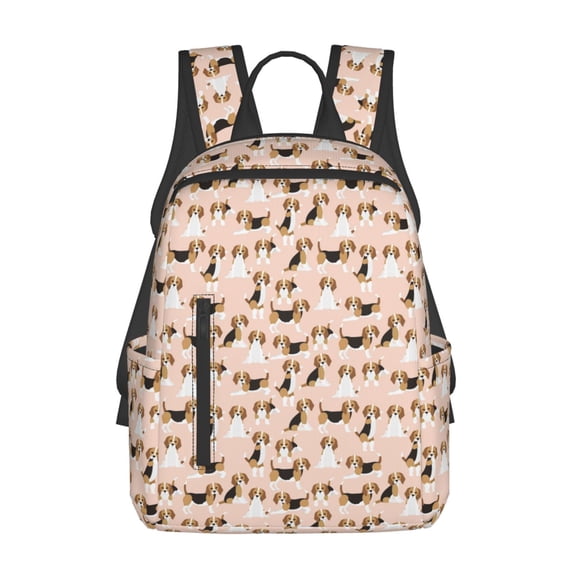 Naloa Beagle Dog On Brown Print Lightweight DayBackpack Suitable for school, work, shopping, travel, etc.