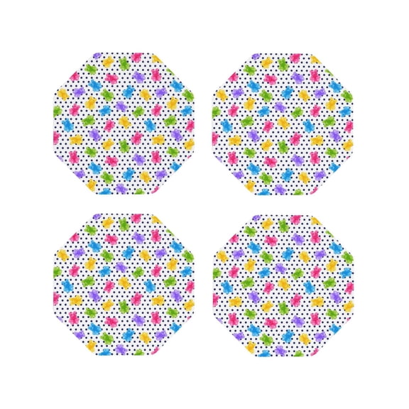 Naloa Bear And Polka Dot Leather Coasters for Drinks, Durable Drink Coasters 4 Set for Tabletop Protection, Luxurious Home Décor and Housewarming Gift ( {designName})Octagon