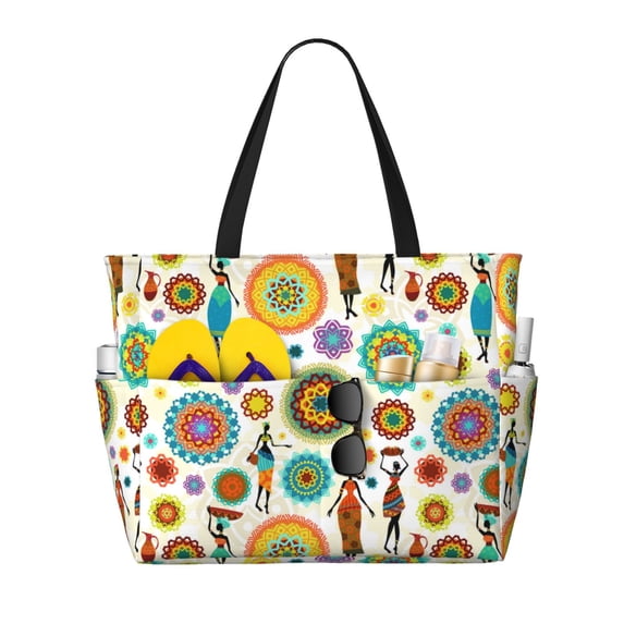 Naloa Beautiful African Womens Large Capacity Beach Bag, Waterproof Sandproof Beach Swim Pool Bag Tote Bag for Women