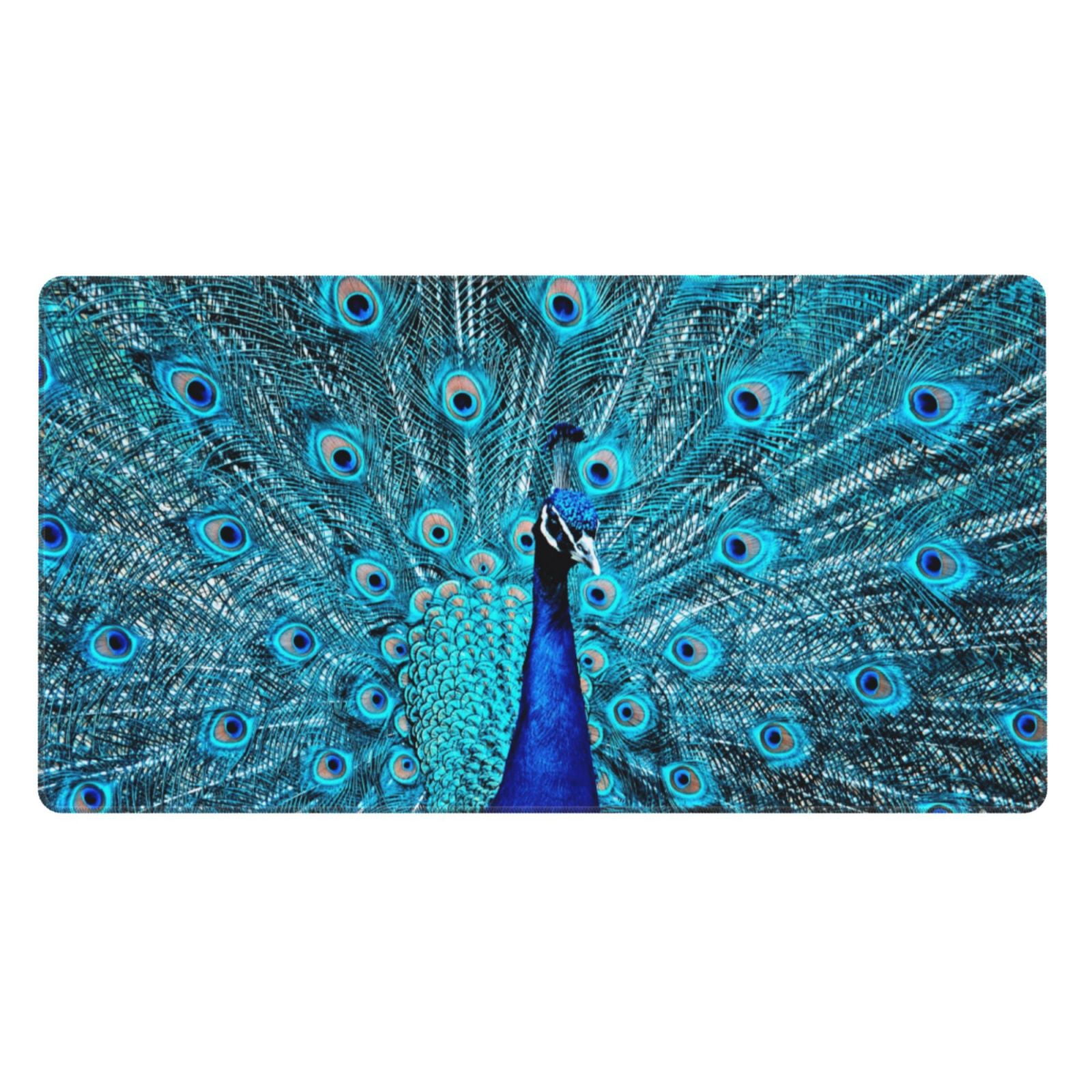 Naloa Beautiful Blue Peacock Gaming Mouse Pad Large Mouse Mat Long Extended Desk Pad Non-Slip Rubber Mice Pads Stitched Edges Thin Pad (16x29.5 Inch)