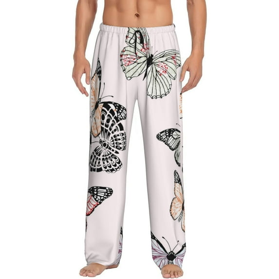 Naloa Beautiful Butterfly Pajama Pants Men, PJ Bottoms, Sleep & Lounge Pants-Large
