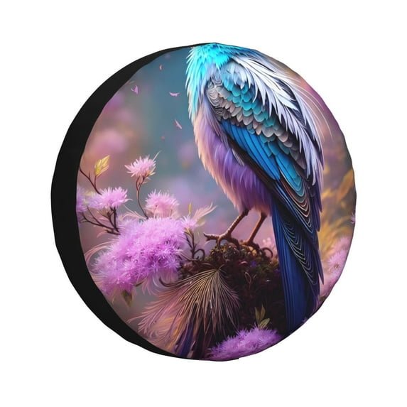 Naloa Beautiful Flower Blue Bird PVC Leather Spare Tire Wheel Cover for Car Truck SUV Camper Trailer Universal Fit many size17 inch