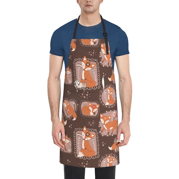 Naloa Beautiful Fox Apron Kitchen Aprons with Pockets for Women Men Chef
