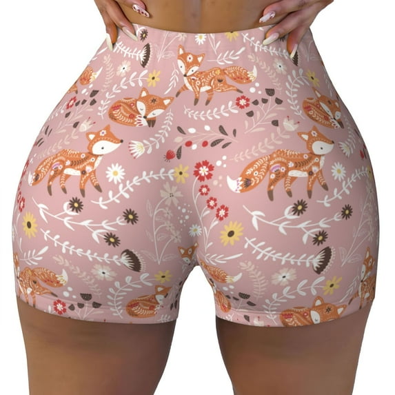 Naloa Beautiful Fox Biker Shorts for Women Seamless Scrunch Short Women’s Yoga Shorts for Gym Running Sport Shorts - XX-Large