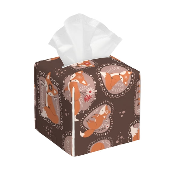 Naloa Beautiful Fox Tissue Box Cover Leather Tissue Holder Square Facial Tissue Case for Bathroom, Vanity Countertop, Tabletop, Car