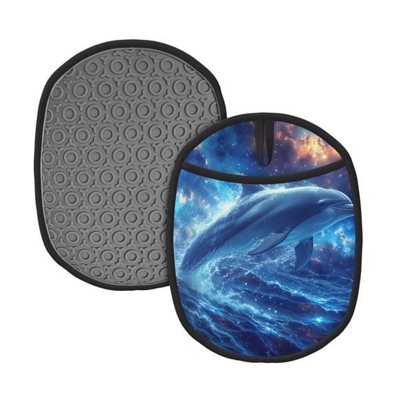 Naloa Beautiful Ocean Dolphin Silicone Pot Holders, Oven Mitts Heat Resistant Hot Pads, Non Slip Pot Holder for Kitchen Baking and Cooking 9.4 x 7.5 Inches