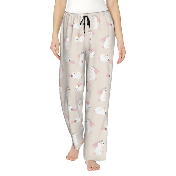 Naloa Beautiful Rabbit Print Women’s Ultra-Soft Comfy Pajama Lounge Pants with Pockets & Drawstring