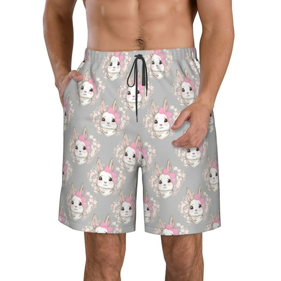 Naloa Beautiful Rabbit1 Men's Beach Shorts, Surfing shorts, Swim trunks, Quick Dry Swim Trunks for Surfing Beach Fun - Medium