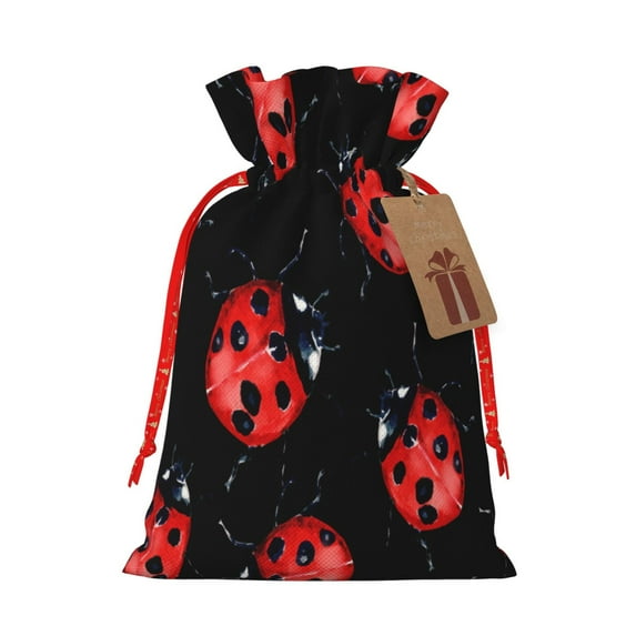 Naloa Beautiful Red Ladybug Drawstring Christmas Bags, 3D Xmas Gift Bags, Christmas Wrapping Bags, Xmas Goodie Bags, Treat Pouch Bags, Party Favor Bags-Medium