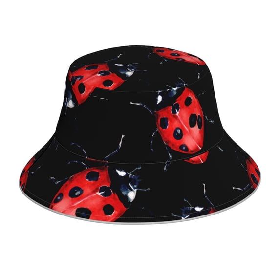 Naloa Beautiful Red Ladybug Reflective Double-Sided Bucket Hat, Sun Hat, Soft and Breathable for Gardening, Beaching, Camping, Hiking, Fishing