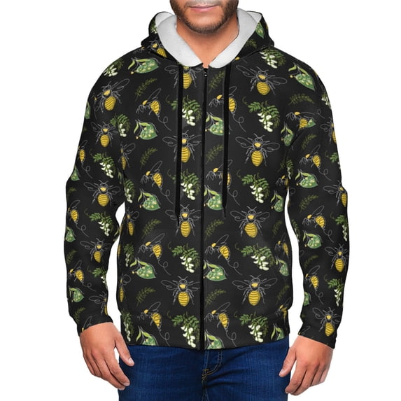 Naloa Bee Floral Men’s Hoodies, Zip up Hoodie, Sweatshirts,Hoodies for Men Sizes S-3XL-Small
