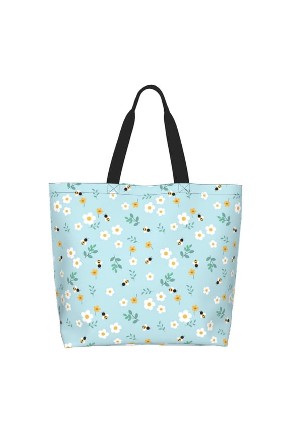 Bee Flower Tote Bag for Women Large Capacity Shoulder Bag for College Work Travel Shopping