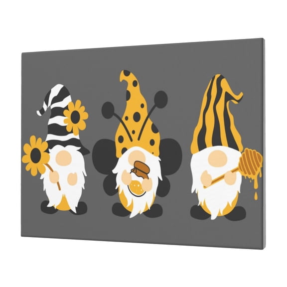 Naloa Bee Gnome With Sunflower Print Canvas Picture,Wall Pictures, Modern Decorative Poster,Art Prints for Bedroom, Toilet, 40 x 30 cm, Built-in Wooden Frame