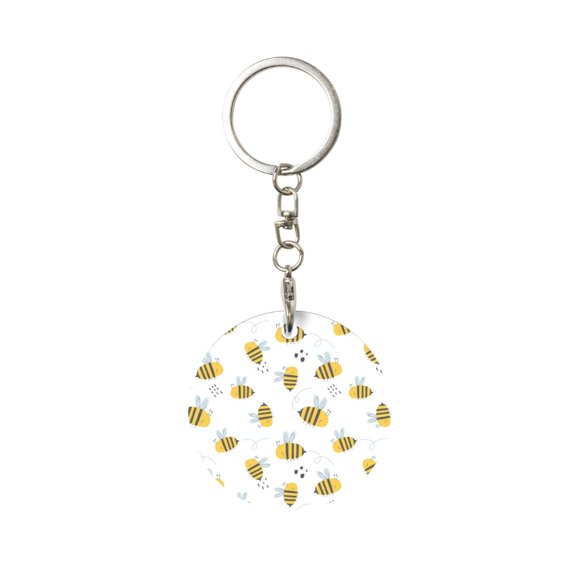 Naloa Bee Print Round Keychain Keychain Key Ring, Key Tag, Key Chain Bulk for Gift Accessories (Round)