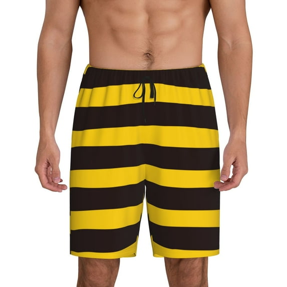 Naloa Bee Stripe Men's Short Pajama Pants, Lounge Comfort Shorts with Elasticized Waistband and Side Pockets - Large