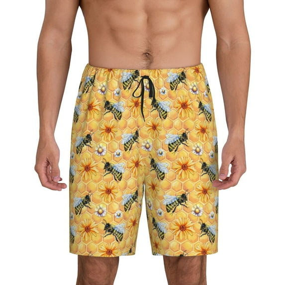Naloa Bee Wasp Men's Short Pajama Pants, Pj Shorts, Lounge Comfort Shorts-X-Large