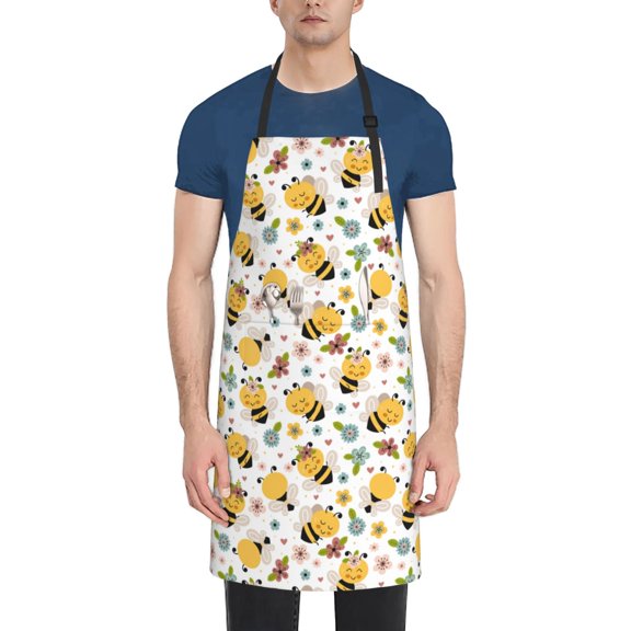 Naloa Bee and Flowers Apron Kitchen Aprons with Pockets for Women Men Chef
