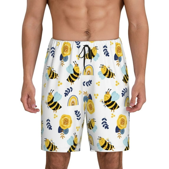 Naloa Bees And Rainbows Men's Short Pajama Pants, Pj Shorts, Lounge Comfort Shorts-XX-Large