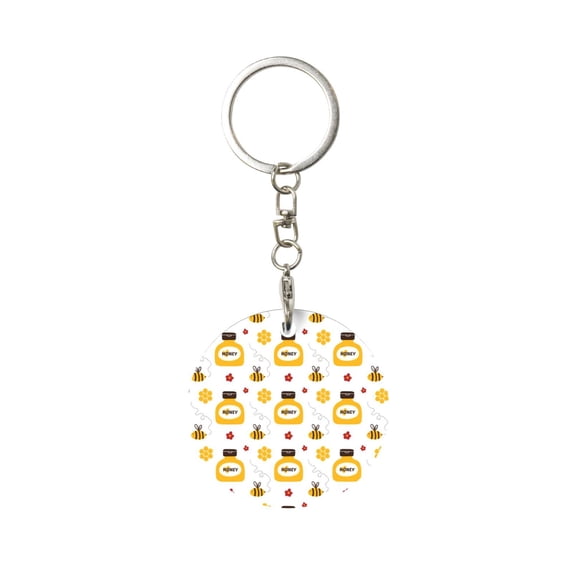 Naloa Bees and Flowers Print Round Keychain Keychain Key Ring, Key Tag, Key Chain Bulk for Gift Accessories (Round)
