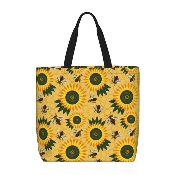 Naloa Bees and Sunflowers Tote Bag for Women, Foldable Tote Bag With Zipper, Large Shoulder Bag, Top Handle Handbag for Travel, Work, Shopping