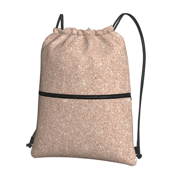 Naloa Beige Sparkling Glitter Drawstring Backpack String Bag Cinch Water Resistant for Gym Shopping Sport Yoga