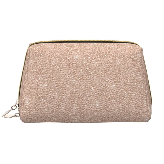 Naloa Beige Sparkling Glitter Leather Makeup Bag for Purse Travel, Portable Small Cosmetic Organizer for Women and Girls, Make up Bag with Zipper