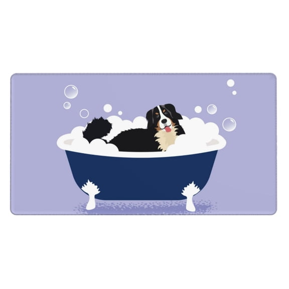 Naloa Bernese Mountain Dog Sitting Bath Tub Gaming Mouse Pad Large Mouse Mat Long Extended Desk Pad Non-Slip Rubber Mice Pads Stitched Edges Thin Pad (16x29.5 Inch)