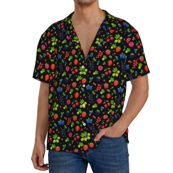 Naloa Berries Men's Loose Fit Cuban Collar Short-Sleeve Shirt, Hawaiian Shirts, Mens Shirts Casual for Everyday Wear Outings-3X-Large