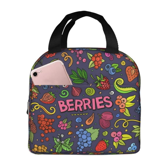 Naloa Berry Fruits Print Lunch Box for Women Men,Insulated Lunch Bag,Lunchbox,Thermal Leakproof Cooler,Reusable Lunch Tote Bag for Work School Travel Picnic