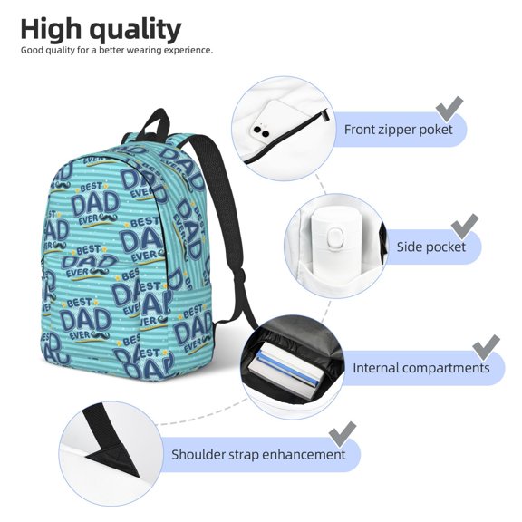 Naloa Best Dad Ever Print Durable Canvas College Rucksack,Laptop Excursion Backpack,Travel Notebook School Backpack,Bookbag For Men Women