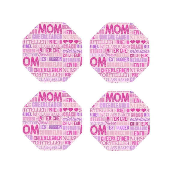 Naloa Best Mom ever Leather Coasters for Drinks, Durable Drink Coasters 4 Set for Tabletop Protection, Luxurious Home Décor and Housewarming Gift ( {designName})Octagon