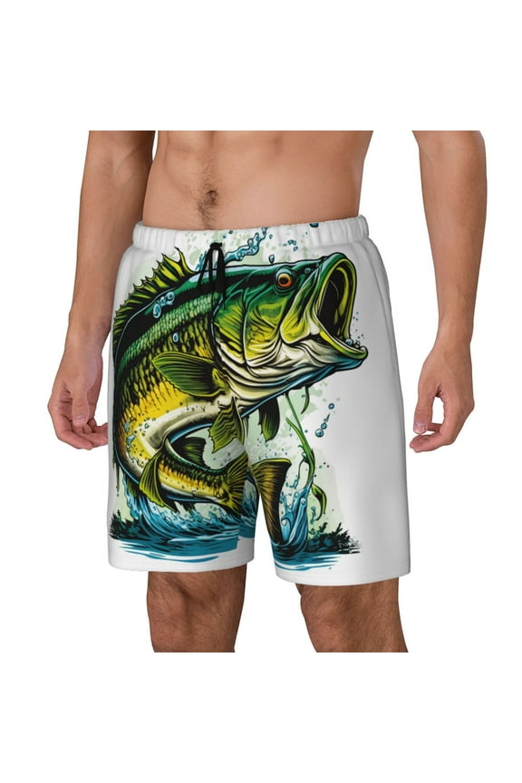 Big bass fish Print Men Swim Trunks with Compression Liner ,Board Shorts,Men's Swim Shorts with Drawstring and Elastic Waistband-X-Large