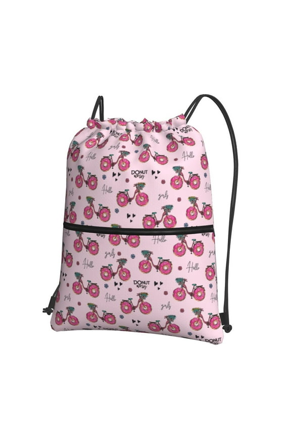 Bike with Donut Wheels Drawstring Backpack String Bag Cinch Water Resistant for Gym Shopping Sport Yoga