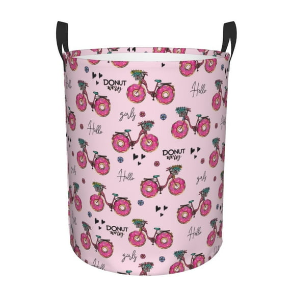 Naloa Bike with Donut Wheels Large Laundry Basket Waterproof Round Collapsible Storage bin with Handles for Hamper Kids Room,Toy StorageSmall