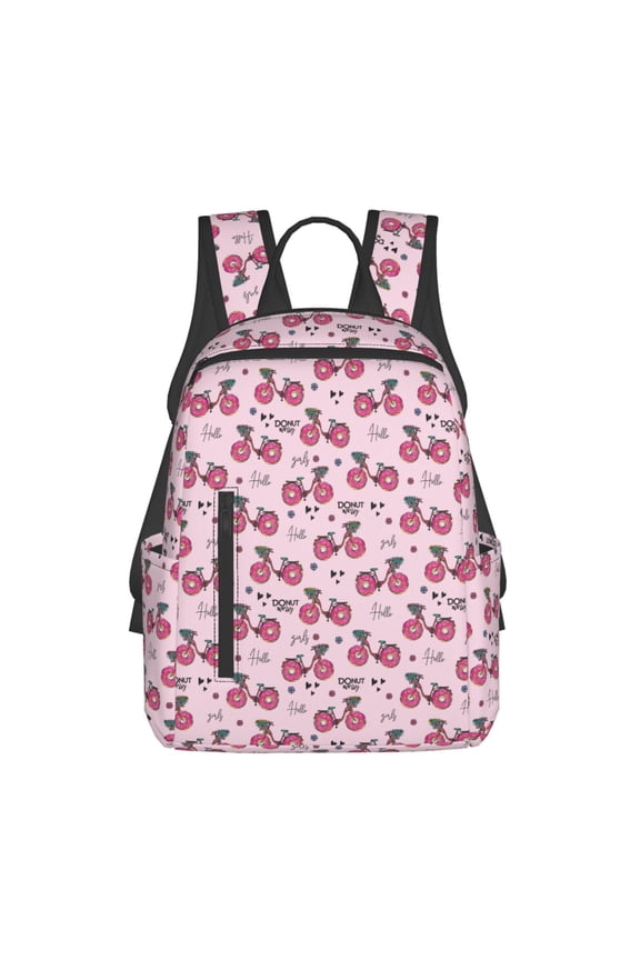 Bike with Donut Wheels Print Lightweight DayBackpack Suitable for school, work, shopping, travel, etc.