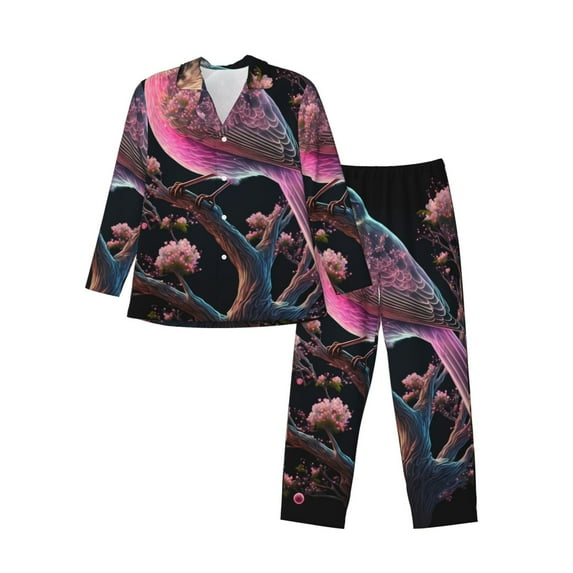 Naloa Bird 2 Men’s Pajamas Set - Long Sleeve Button Down Sleep Shirt and Pajama Bottoms Sleepwear Set-Large
