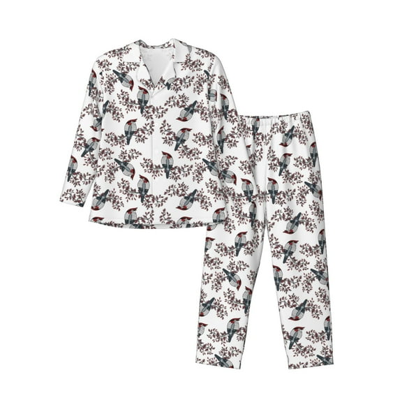 Naloa Bird Men’s Pajamas Set - Long Sleeve Button Down Sleep Shirt and Pajama Bottoms Sleepwear Set-X-Large