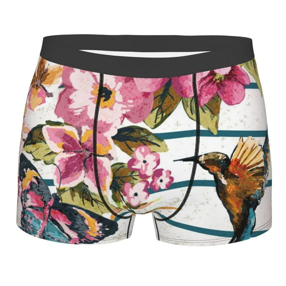 Naloa Bird and Floral Print Mens Underwear - Boxers for Men, Classic Briefs for Men
