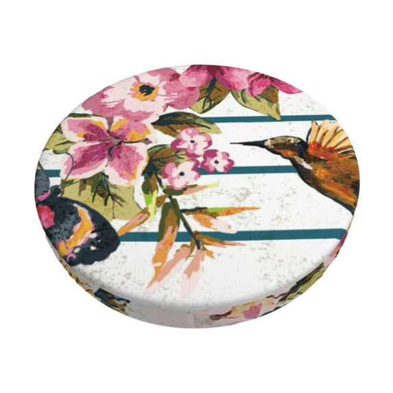 Naloa Bird and Floral Round Bar Stool Cushion Cover 12-14 inch, Fits Kitchen, Office, Restaurant Chairs - 14 inch