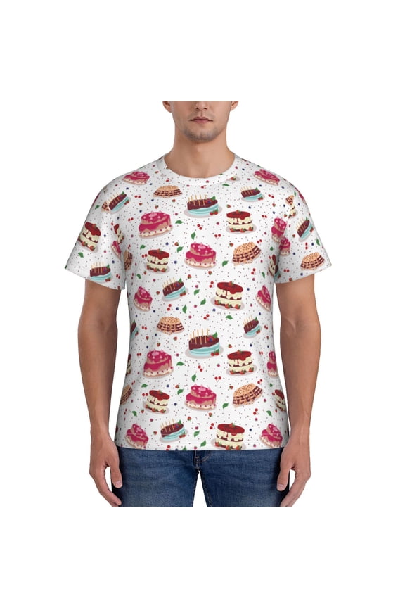 Birthday Cake Men's T-Shirt Sport T-shirt Men's Basic Tee Casual Men's Shirt, Round Neck, Short Sleeves - Large